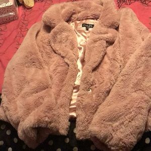 Soft pink fuzzy coat